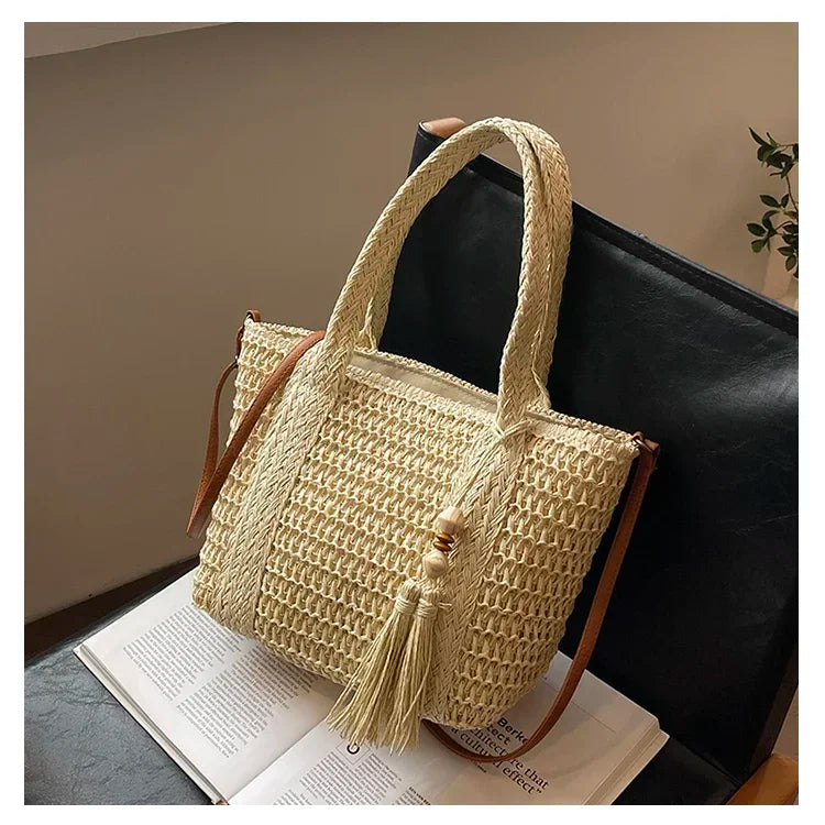 Palha tecelagem verão preguiçoso vento sacola grande capacidade moda versátil sacos feminino 2025 marca casual férias sacos de ombro