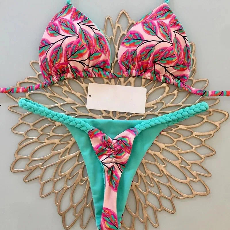 Novo sexy feminino biquíni praia férias maiô conjunto de duas peças