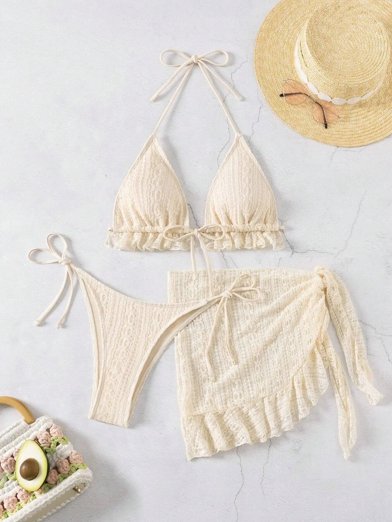 2025 novo sexy de três peças maiô feminino apertado push-up banho verão sólido conjunto biquíni brasileiro beachwear festa maiô