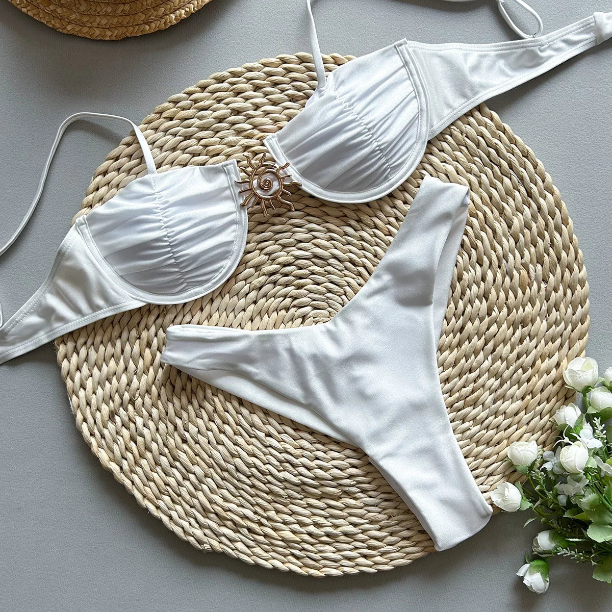 Sexy 2025 push up bikini conjunto de duas peças banho alta corte biquini tanga maiô verão branco brasileiro maiô beachwear
