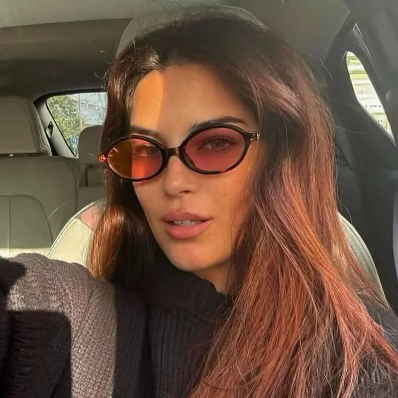 Moda oval simples óculos de sol literários feminino retro pequeno quadro óculos de sol de viagem design da marca luxo uv400