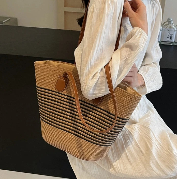 Bolsa de palha feminina verão inswind 2024 nova praia à beira-mar viagem ao ar livre férias grande capacidade bolsa de ombro