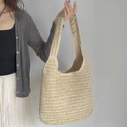 Moda rattan mulheres sacos de ombro tecido bolsas femininas grande capacidade verão praia sacos palha casual tote bolsas
