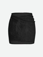 Saia curta de malha feminina com alças ocas e fenda, camisa sexy de praia para o verão