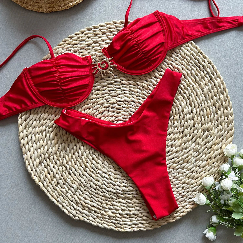 Sexy 2025 push up bikini conjunto de duas peças banho alta corte biquini tanga maiô verão branco brasileiro maiô beachwear