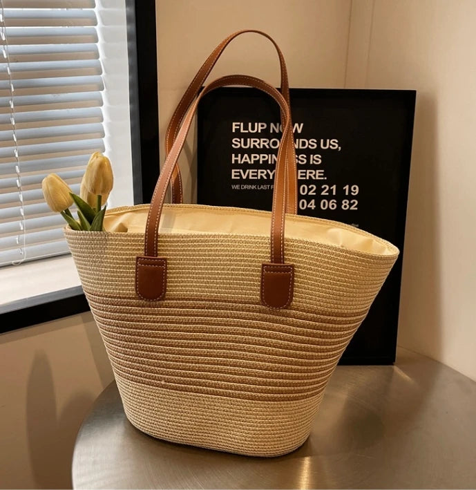 Bolsa de palha feminina verão inswind 2024 nova praia à beira-mar viagem ao ar livre férias grande capacidade bolsa de ombro