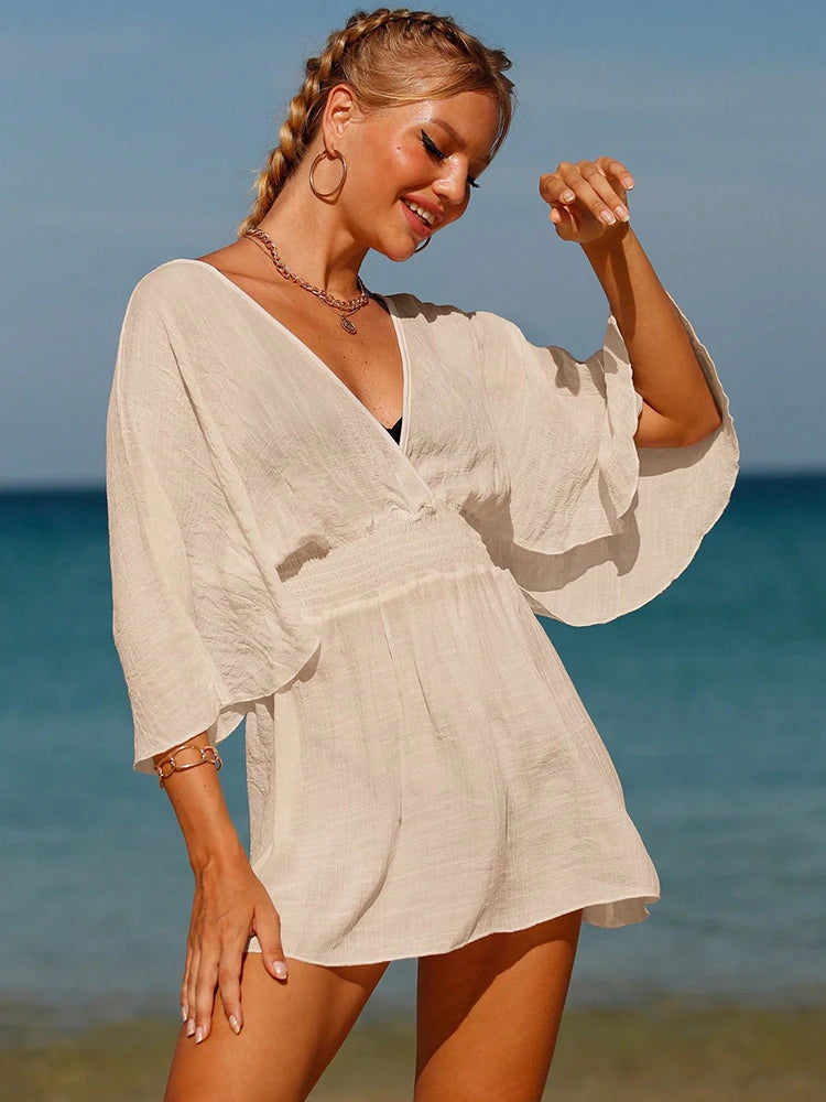 Sexy roupa de banho com decote em v maiô feminino sem costas praia cobrir sarong túnica beach wear férias roupa de banho beach wear