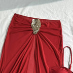 Vintage branco maiô feminino metal ostra fivela push up malha saia longa 3 peça conjunto de biquíni 2025 férias maiô