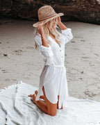 Camisas de praia bikini cover ups para mulheres auto cinto quimono vestido elegante maiô cobre férias fatos de banho beachwear