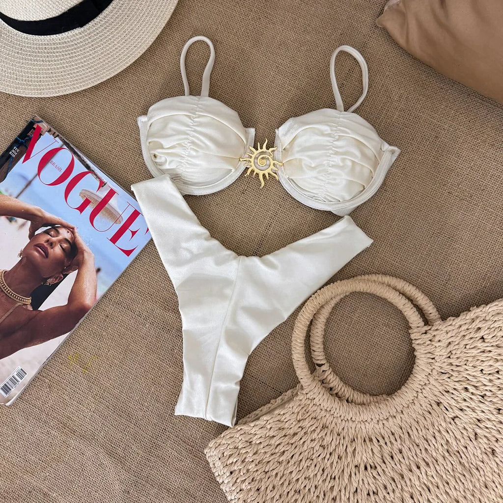 Sexy 2025 push up bikini conjunto de duas peças banho alta corte biquini tanga maiô verão branco brasileiro maiô beachwear