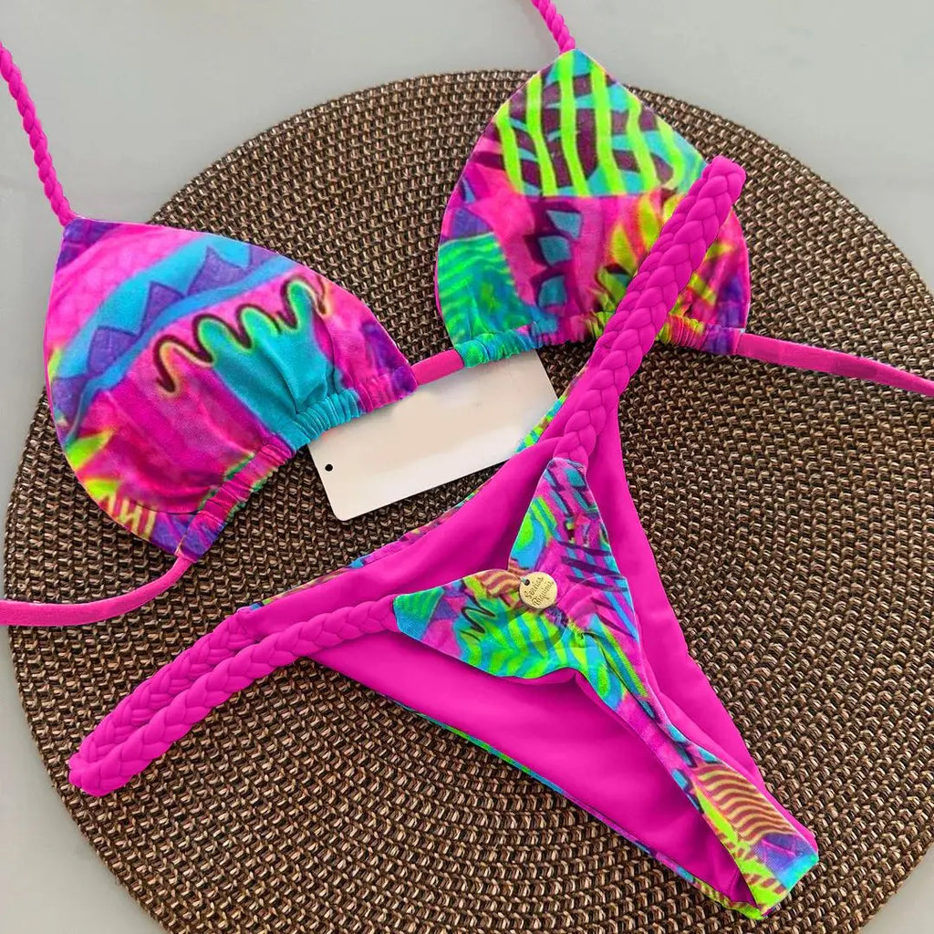 Novo sexy feminino biquíni praia férias maiô conjunto de duas peças