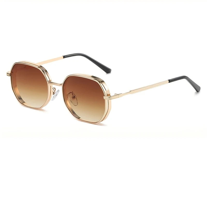 Novo retro óculos de sol das mulheres dos homens moda poligonal armação de metal óculos de sol masculino marca luxo designer uv400