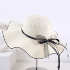 Aba ondulada elegante e versátil casual respirável arco decoração ao ar livre parque de viagem piquenique praia férias sol sombreamento chapéu