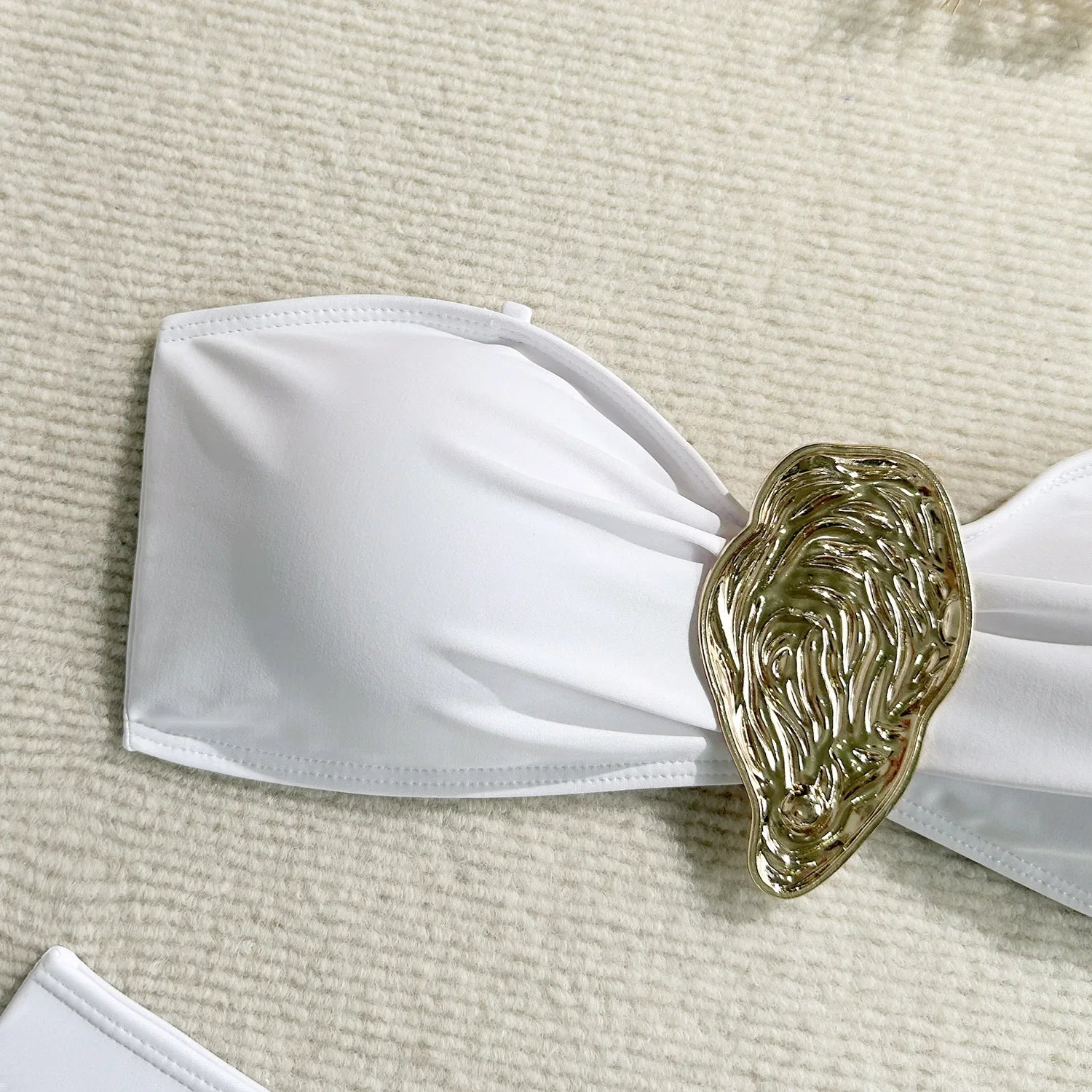 Vintage branco maiô feminino metal ostra fivela push up malha saia longa 3 peça conjunto de biquíni 2025 férias maiô