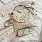 Bolsa de ombro crossbody de palha artesanal para meninas envelope tecido verão pequena bola de cabelo cluth