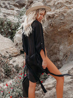 Camisas de praia bikini cover ups para mulheres auto cinto quimono vestido elegante maiô cobre férias fatos de banho beachwear