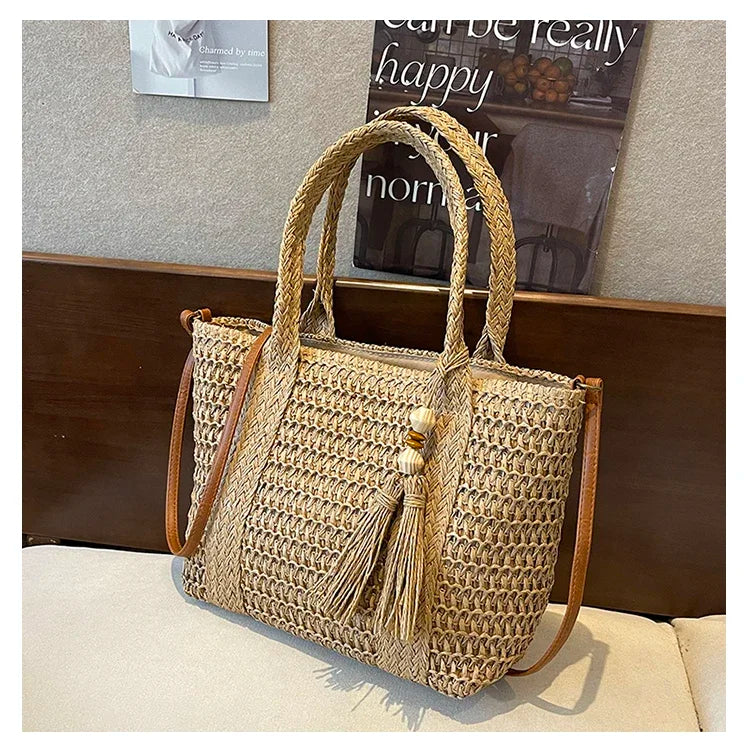 Palha tecelagem verão preguiçoso vento sacola grande capacidade moda versátil sacos feminino 2025 marca casual férias sacos de ombro