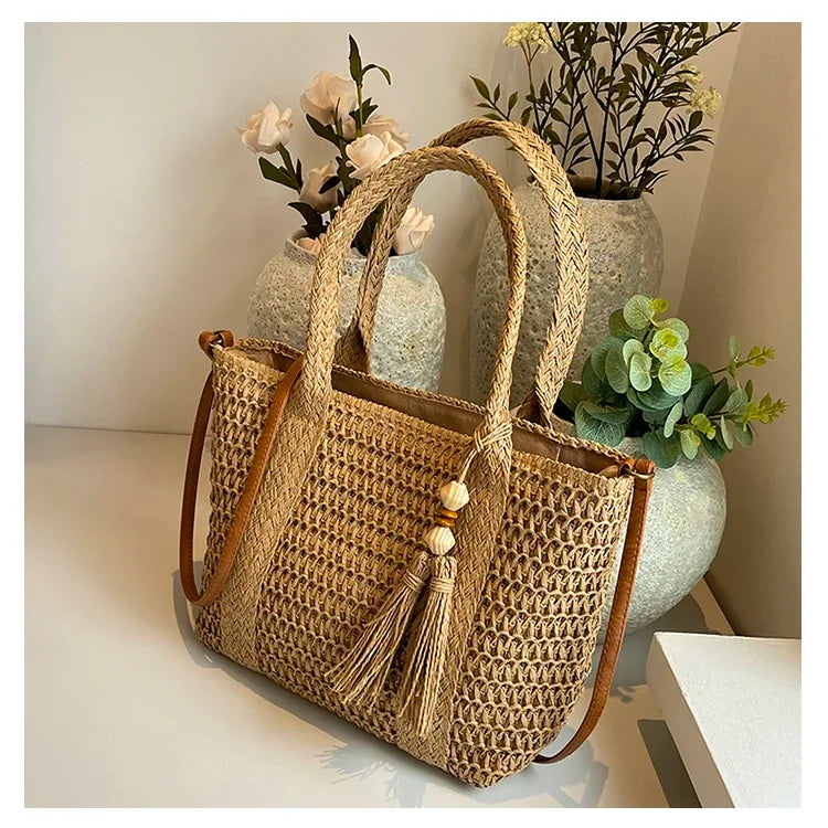 Palha tecelagem verão preguiçoso vento sacola grande capacidade moda versátil sacos feminino 2025 marca casual férias sacos de ombro