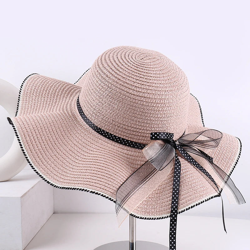 Aba ondulada elegante e versátil casual respirável arco decoração ao ar livre parque de viagem piquenique praia férias sol sombreamento chapéu