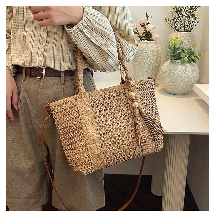 Palha tecelagem verão preguiçoso vento sacola grande capacidade moda versátil sacos feminino 2025 marca casual férias sacos de ombro