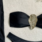 Vintage branco maiô feminino metal ostra fivela push up malha saia longa 3 peça conjunto de biquíni 2025 férias maiô