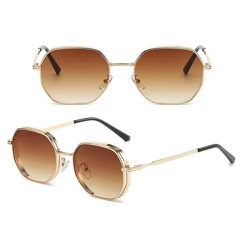 Novo retro óculos de sol das mulheres dos homens moda poligonal armação de metal óculos de sol masculino marca luxo designer uv400