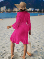 Verão crochê boho praia maiô bikini cobrir rendas hairball blusa longa oco para fora aberto frente cover-up espanador quimono