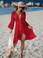 Verão crochê boho praia maiô bikini cobrir rendas hairball blusa longa oco para fora aberto frente cover-up espanador quimono