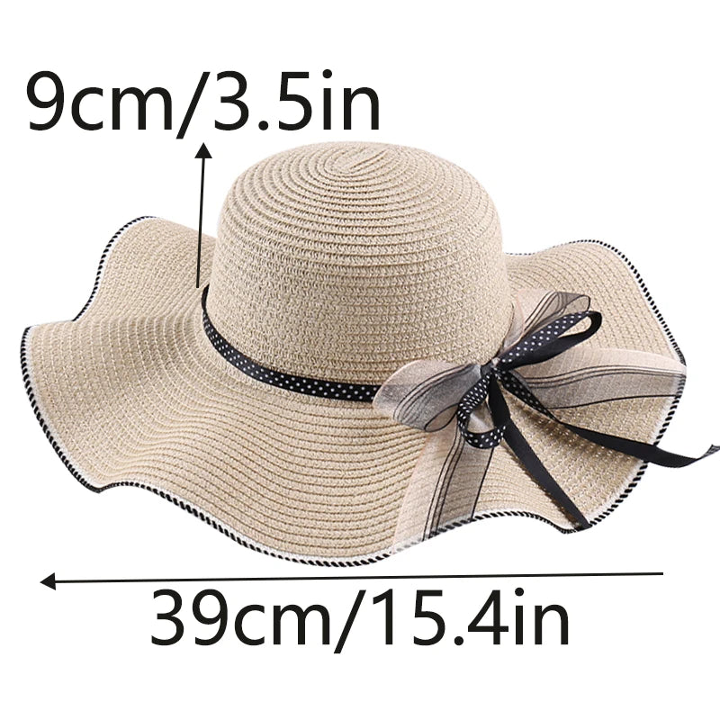 Aba ondulada elegante e versátil casual respirável arco decoração ao ar livre parque de viagem piquenique praia férias sol sombreamento chapéu