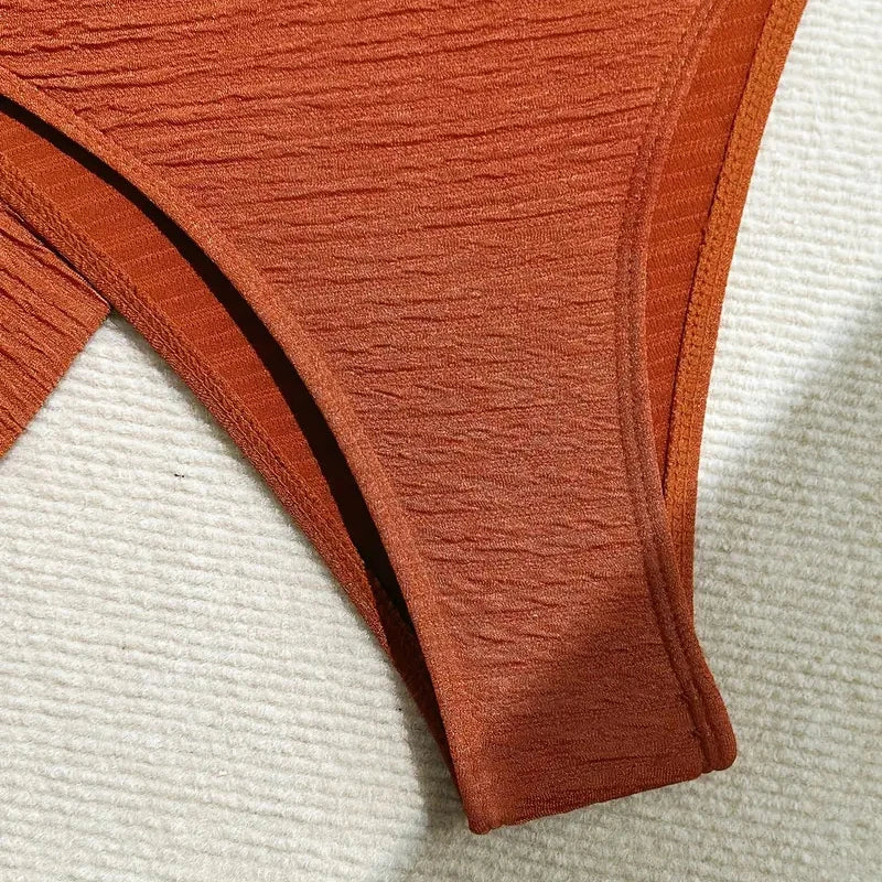 Metal estrela do mar marrom bandeau biquinis define 3 peça sexy maiôs cobrir mulheres 2025 férias banho de corte alto banhista beach wear