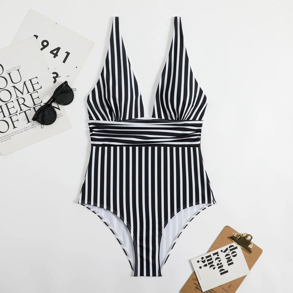Verão sexy listrado maiô de uma peça fechado feminino banho push up corpo feminino swim wear maiô praia piscina banhista 2025