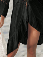 Verão crochê boho praia maiô bikini cobrir rendas hairball blusa longa oco para fora aberto frente cover-up espanador quimono