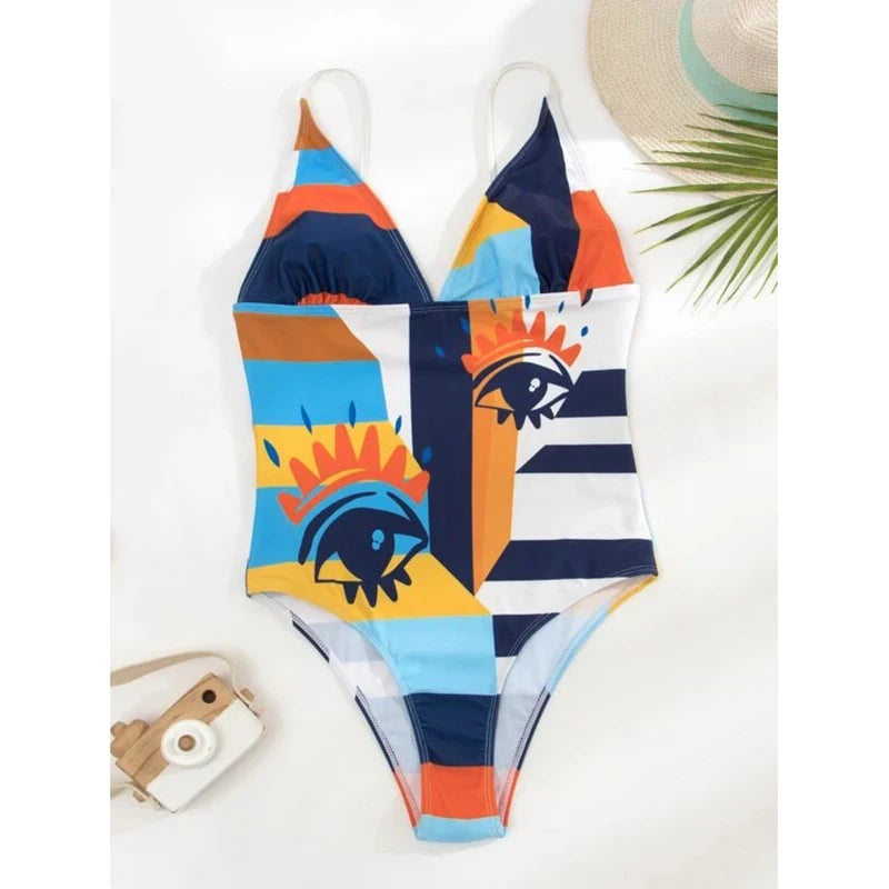 Profundo v maiô de uma peça 2025 vintage retro banho feminino sem costas beachwear monokini feminino terno de natação