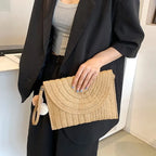 Bolsa de ombro crossbody de palha artesanal para meninas envelope tecido verão pequena bola de cabelo cluth