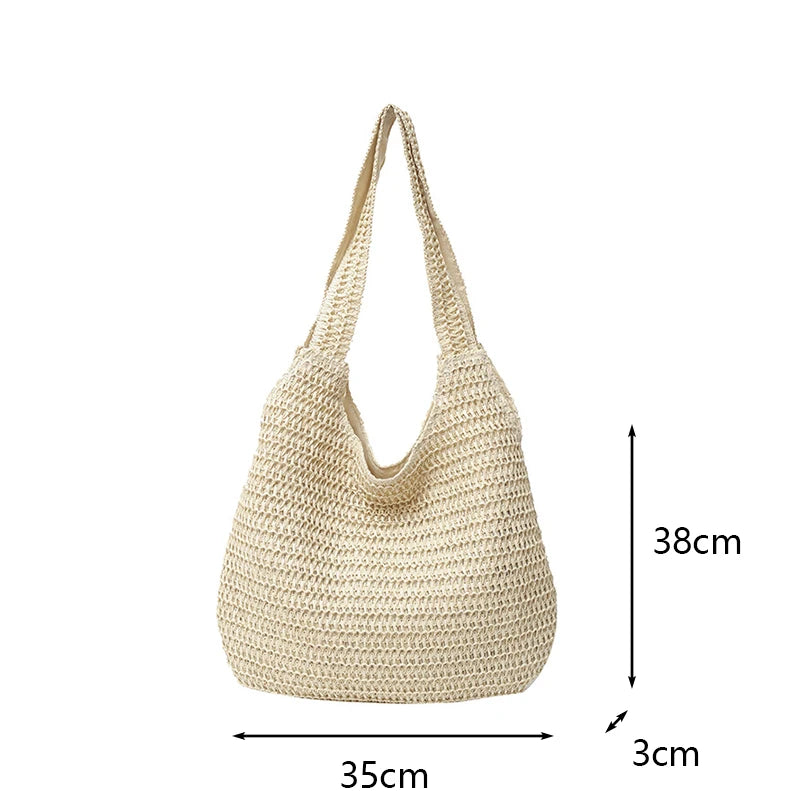 Moda rattan mulheres sacos de ombro tecido bolsas femininas grande capacidade verão praia sacos palha casual tote bolsas