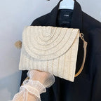 Bolsa de ombro crossbody de palha artesanal para meninas envelope tecido verão pequena bola de cabelo cluth