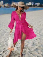 Verão crochê boho praia maiô bikini cobrir rendas hairball blusa longa oco para fora aberto frente cover-up espanador quimono