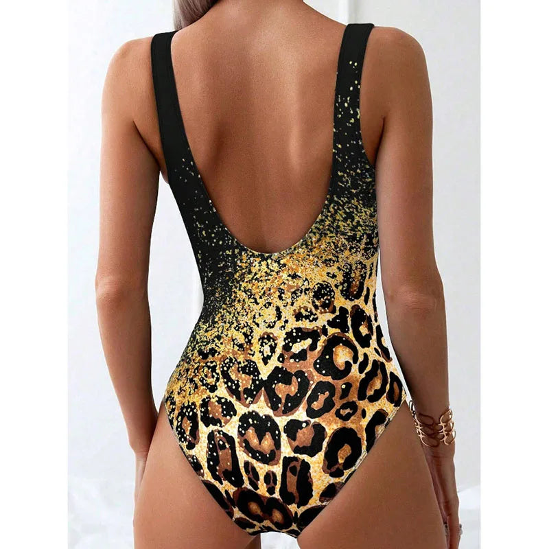 Novo sexy impresso biquíni tie dye leopardo impressão sem costas esportes maiô feminino conjunto de biquíni de uma peça