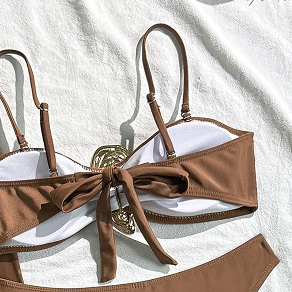 Vintage branco maiô feminino metal ostra fivela push up malha saia longa 3 peça conjunto de biquíni 2025 férias maiô