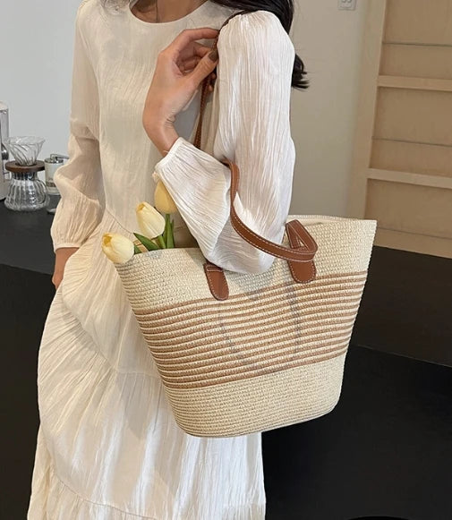 Bolsa de palha feminina verão inswind 2024 nova praia à beira-mar viagem ao ar livre férias grande capacidade bolsa de ombro