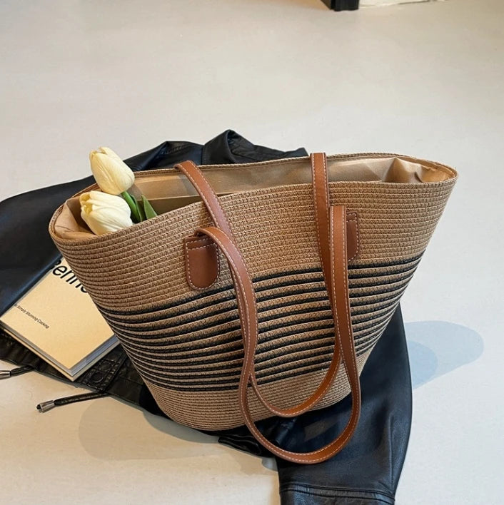 Bolsa de palha feminina verão inswind 2024 nova praia à beira-mar viagem ao ar livre férias grande capacidade bolsa de ombro