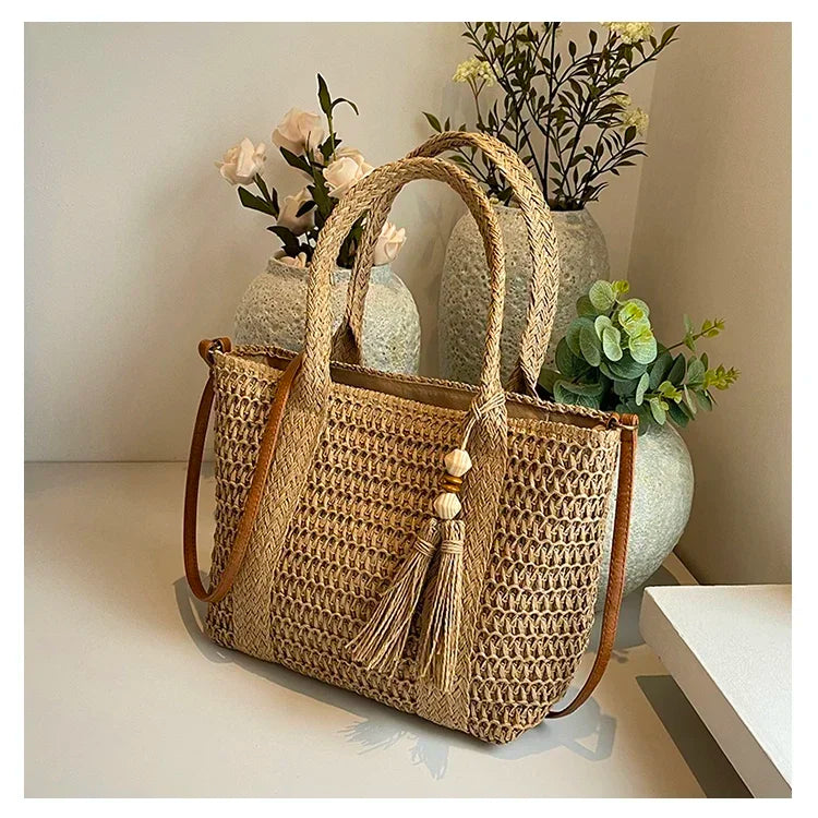 Palha tecelagem verão preguiçoso vento sacola grande capacidade moda versátil sacos feminino 2025 marca casual férias sacos de ombro