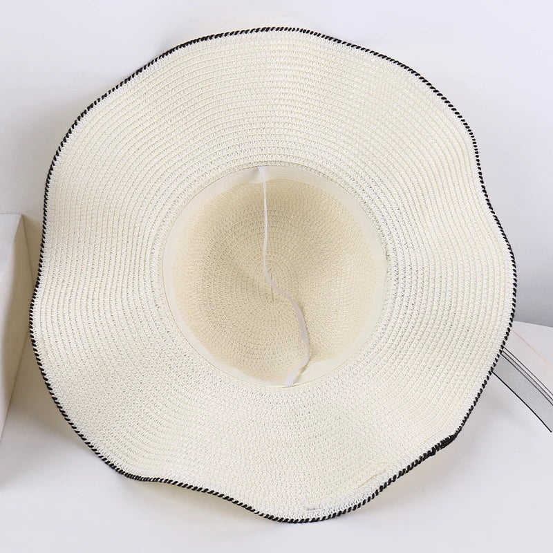 Aba ondulada elegante e versátil casual respirável arco decoração ao ar livre parque de viagem piquenique praia férias sol sombreamento chapéu