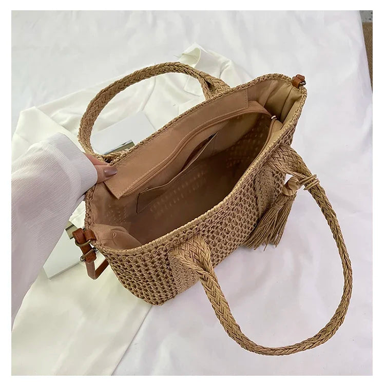 Palha tecelagem verão preguiçoso vento sacola grande capacidade moda versátil sacos feminino 2025 marca casual férias sacos de ombro