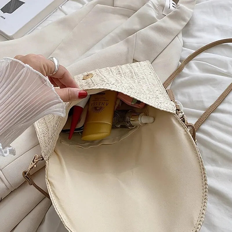 Bolsa de ombro crossbody de palha artesanal para meninas envelope tecido verão pequena bola de cabelo cluth