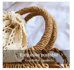 Saco de palha tecido à mão das mulheres, lua-forma, laço, rattan, grande capacidade, cordão, casual, praia, ombro, crossbody