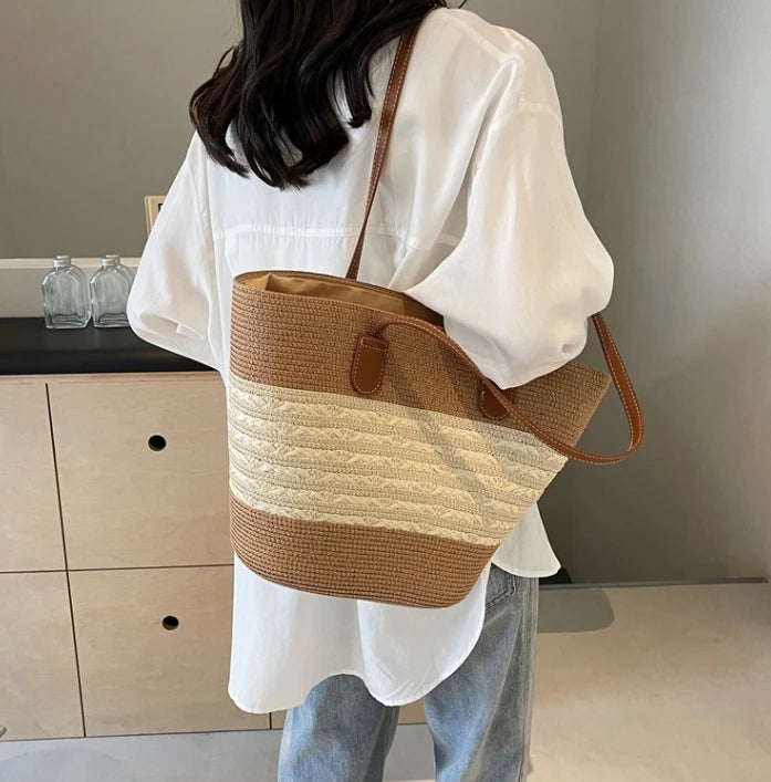 Bolsa de palha feminina verão inswind 2024 nova praia à beira-mar viagem ao ar livre férias grande capacidade bolsa de ombro