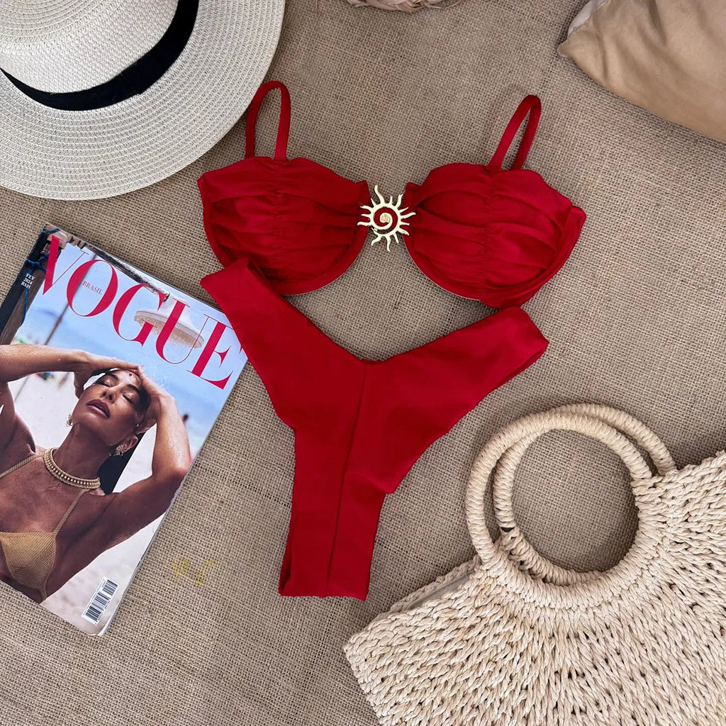 Sexy 2025 push up bikini conjunto de duas peças banho alta corte biquini tanga maiô verão branco brasileiro maiô beachwear