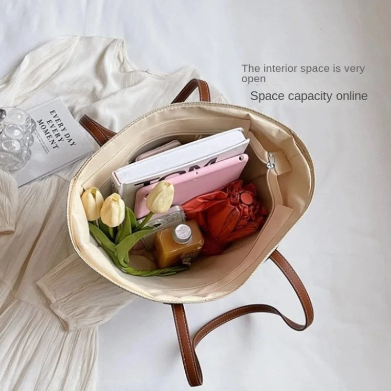 Bolsa de palha feminina verão inswind 2024 nova praia à beira-mar viagem ao ar livre férias grande capacidade bolsa de ombro