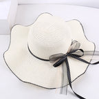 Aba ondulada elegante e versátil casual respirável arco decoração ao ar livre parque de viagem piquenique praia férias sol sombreamento chapéu